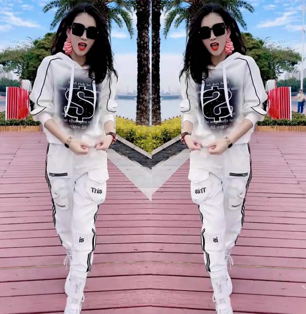 2024春季爆款连帽卫衣工装套装女炸街宽松时尚休闲运动两件套显瘦
