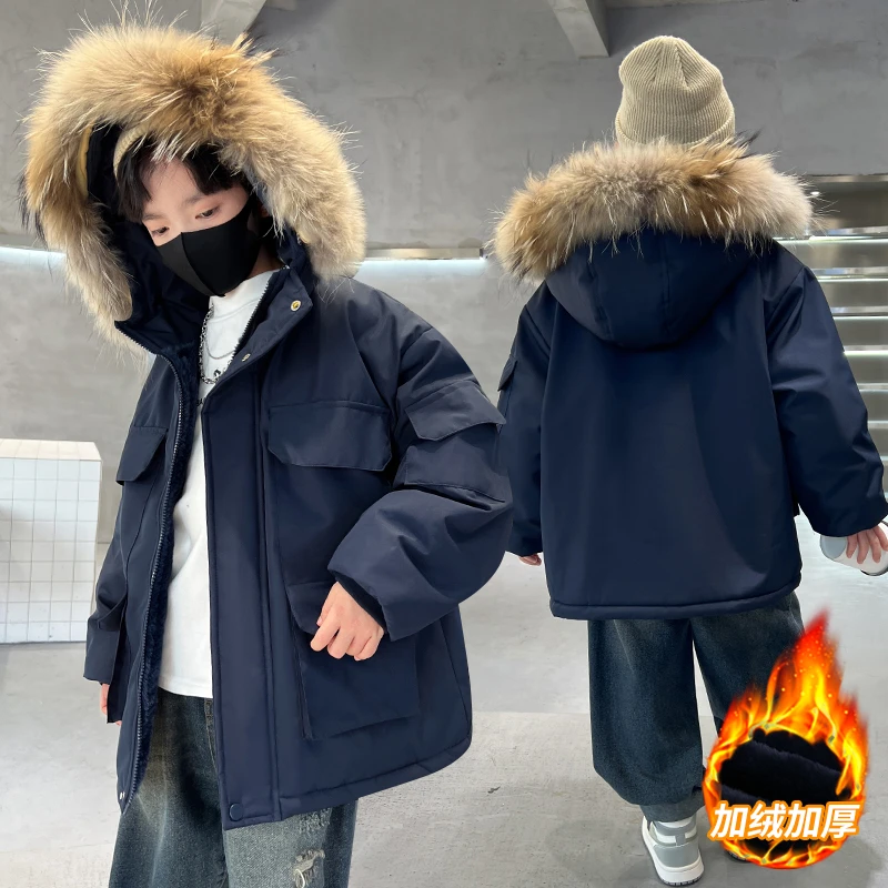 男童冬装棉服派克服加绒加厚棉袄外套2024新款中大童装男孩棉衣潮