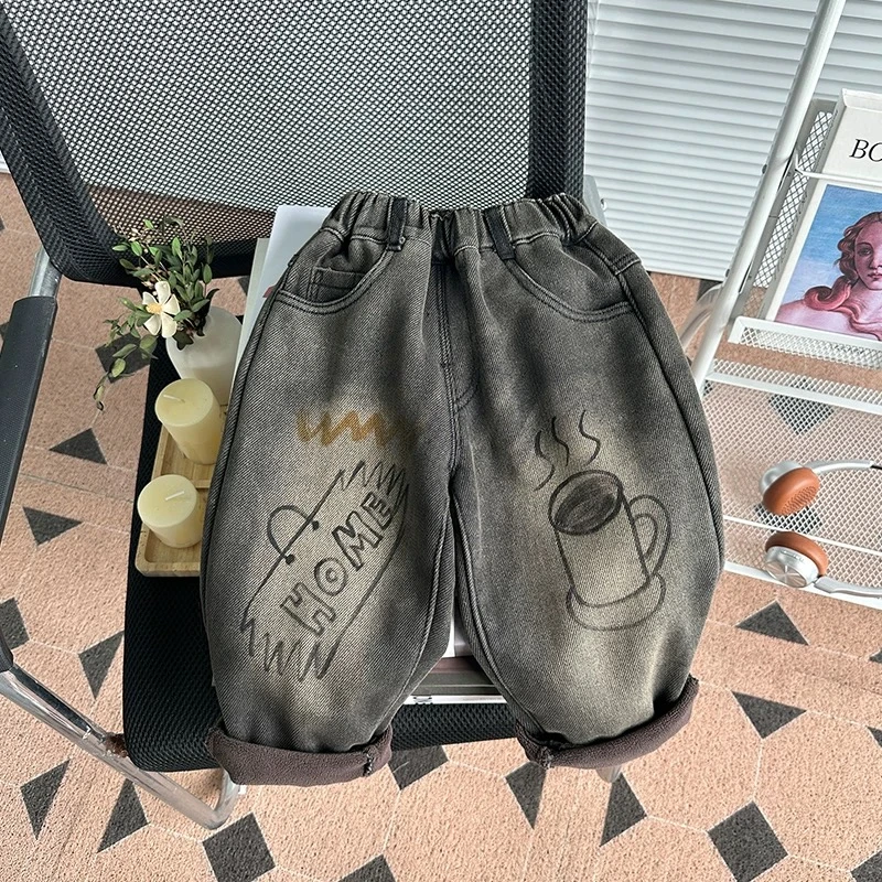 【加绒牛仔】2024秋冬加绒牛仔裤中性款男宝女宝软牛仔加绒洋气百搭