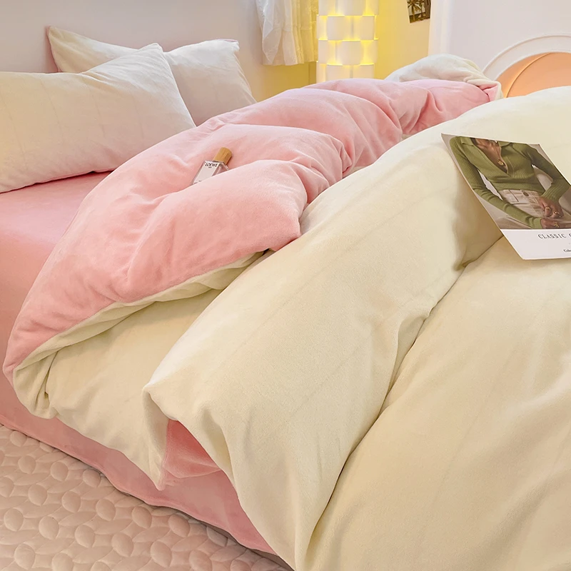 冬季牛奶绒羊羔绒床上四件套床单被套毛绒加绒加厚保暖珊瑚绒三件