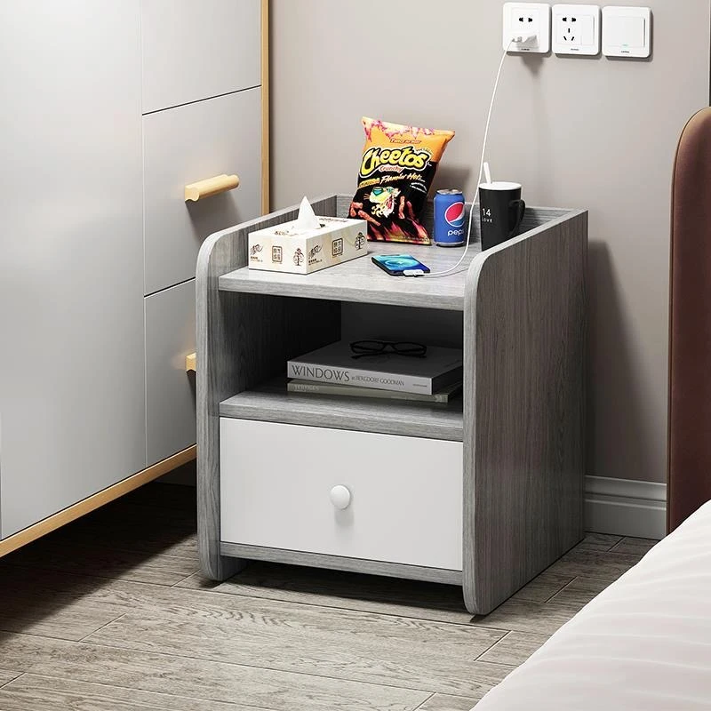龙谋床头柜现代简约置物架简易主卧室新款收纳储物柜15cm无抽小型