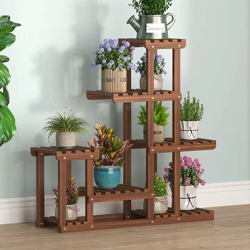 龙谋绿萝阳台置物架多肉简易实木花架子室内植物花盆架客厅落地
