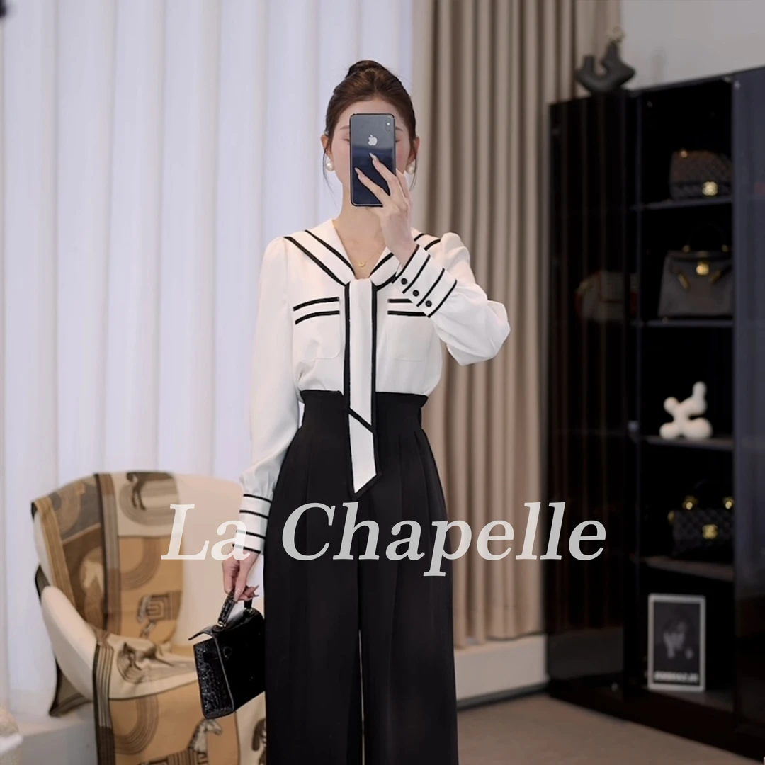 拉夏贝尔/25现货秋新气质百搭显瘦设计感衬衫+裤子 10048 XDD