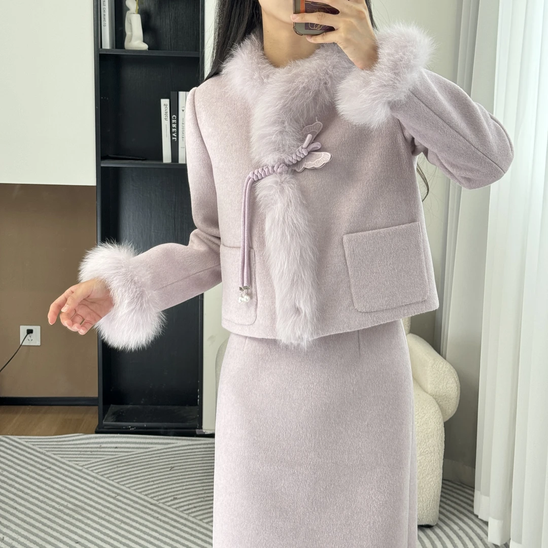 拉夏贝尔/25冬季新款气质时尚小香风羽绒外套+半身裙 10197 LSC