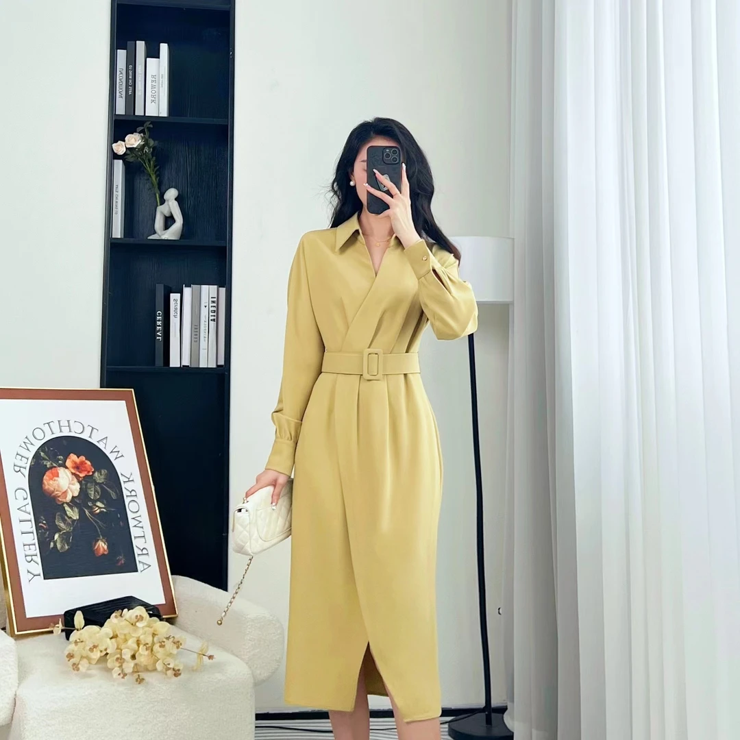 拉夏贝尔/25现货秋新轻薄气质修身收腰设计感连衣裙 1088 LHD