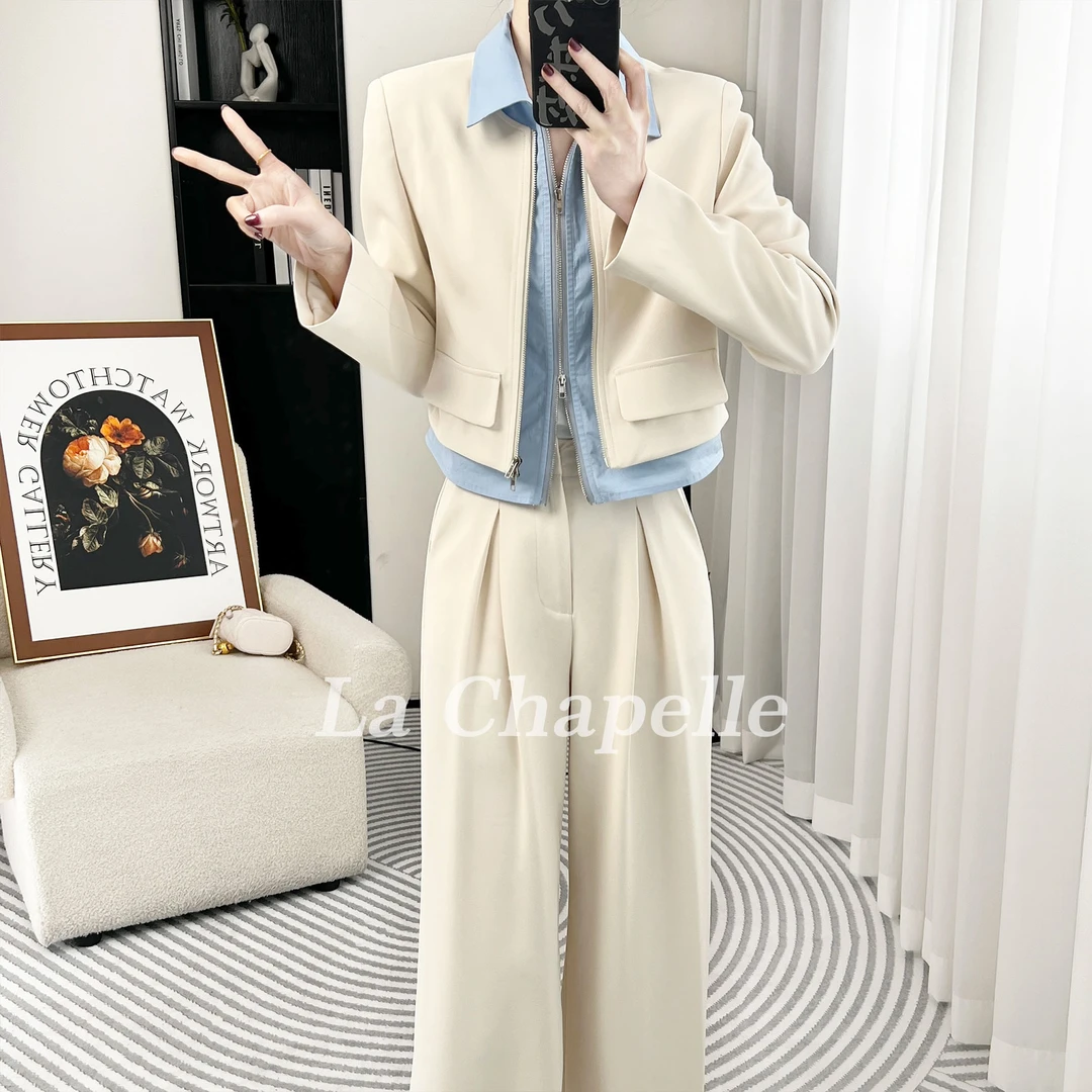 拉夏贝尔/25现货清仓显瘦气质窄版阔腿裤西装外套套装 1193 MQC