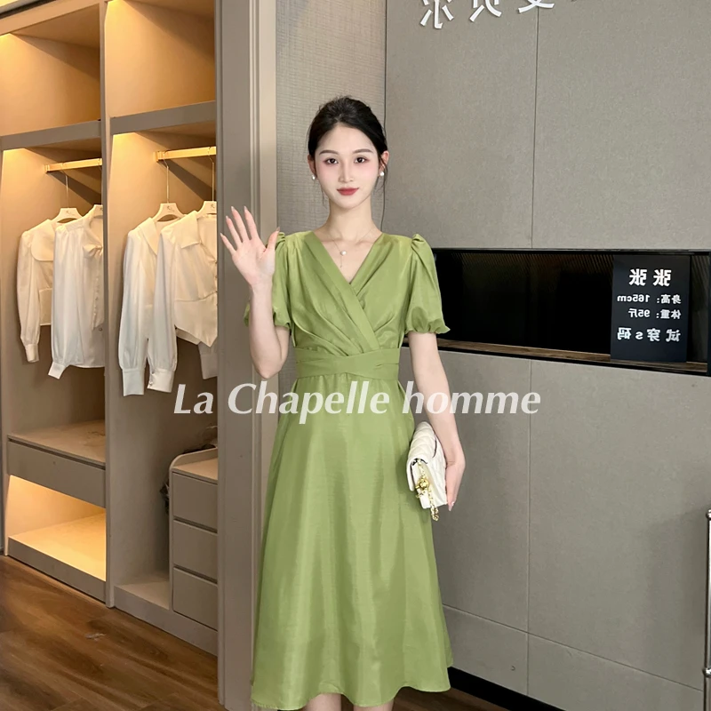 拉夏贝尔2024夏季清仓绑带设计感蝴蝶结气质感连衣裙 6720 LDP2