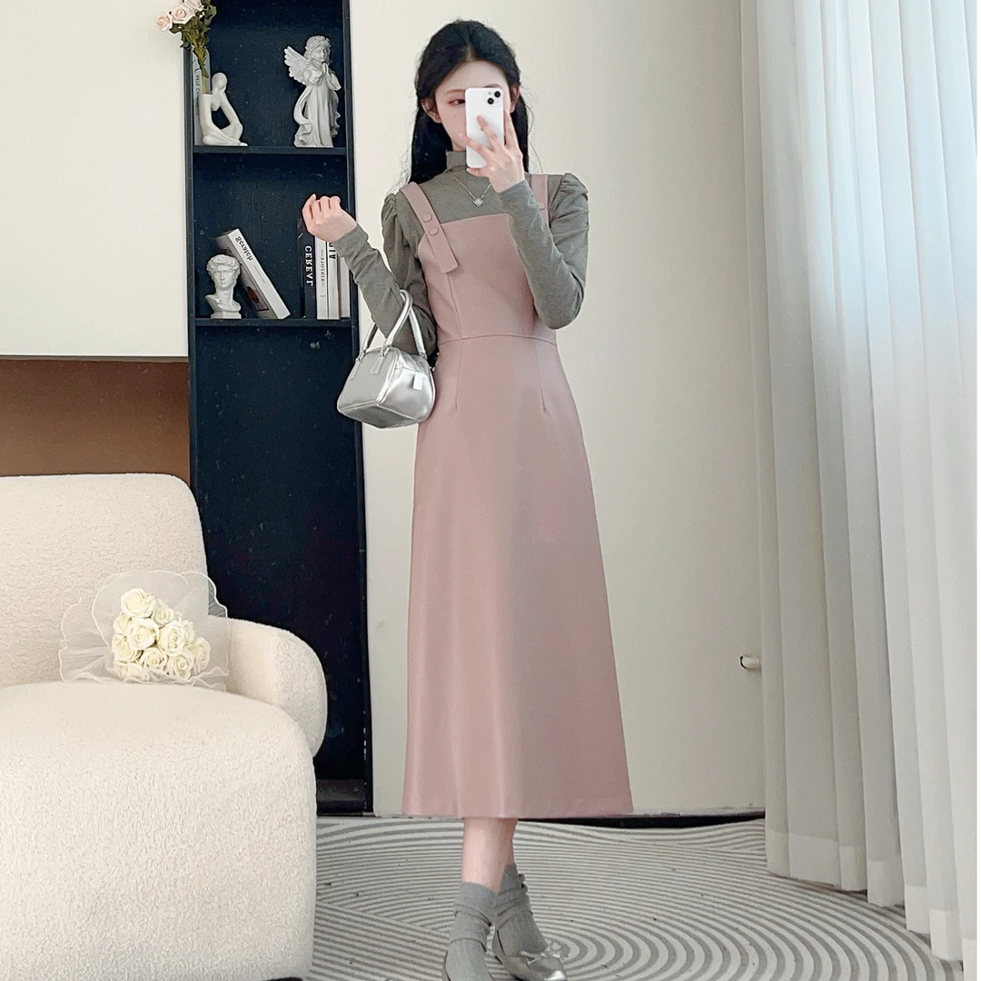 拉夏贝尔/25现货秋新韩版轻奢气质设计感上衣+吊带裙 10157 LSC