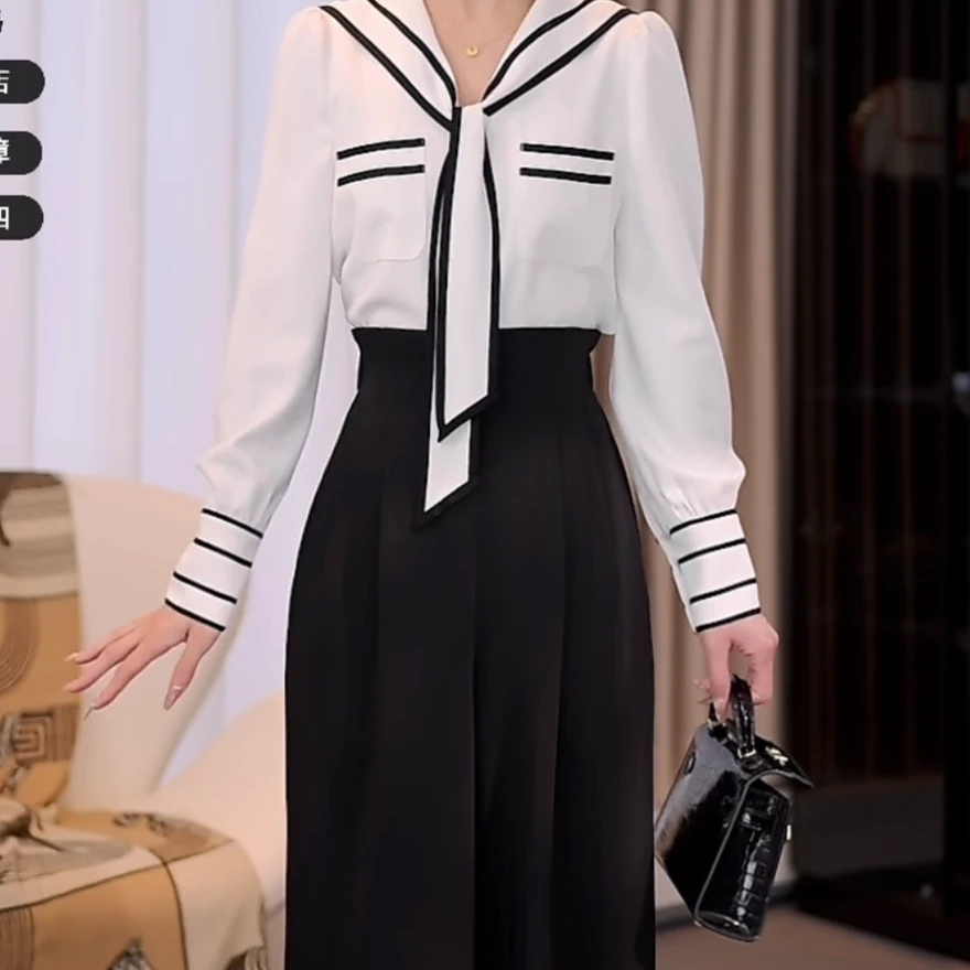 拉夏贝尔/25现货秋新气质百搭显瘦设计感衬衫+裤子 10048 LSC