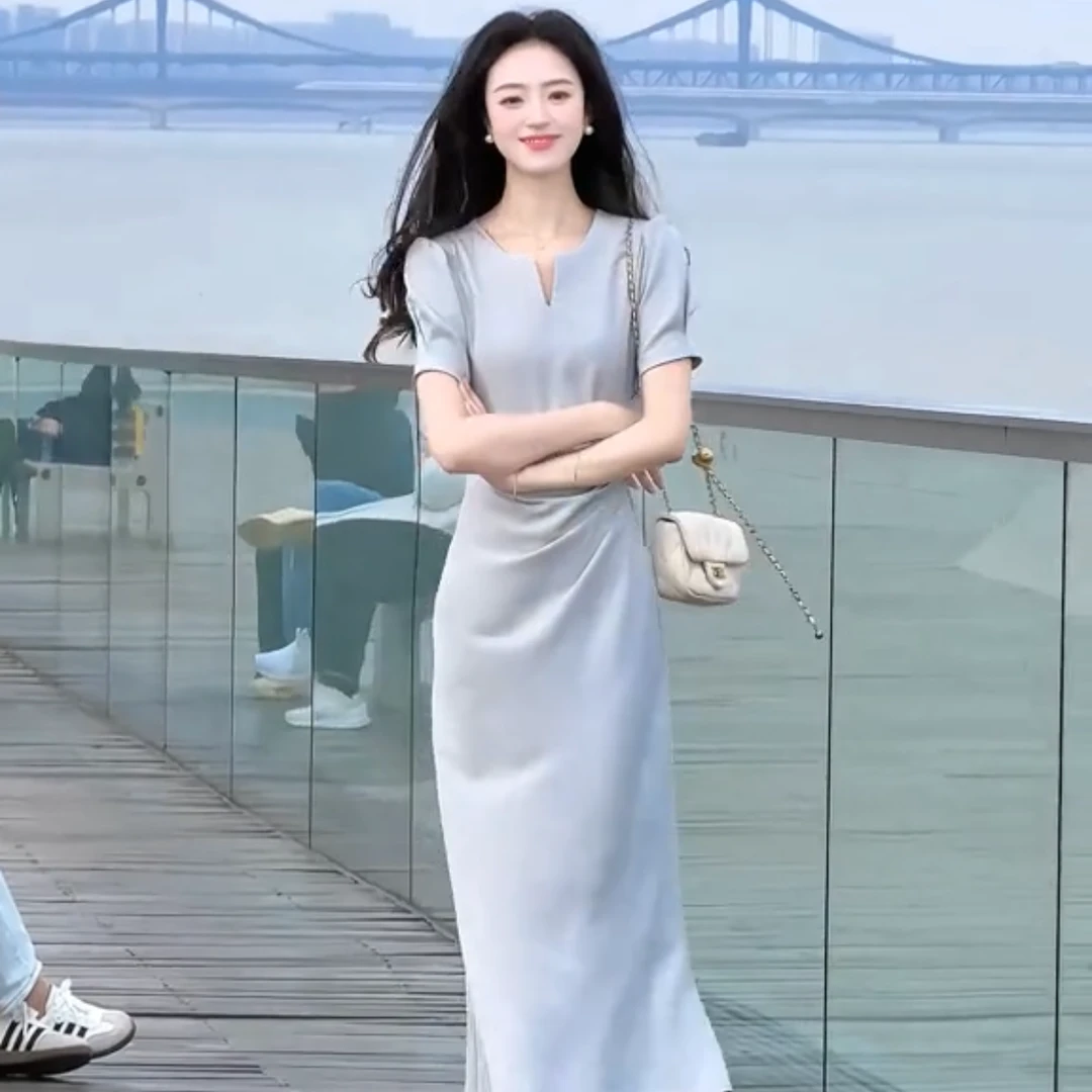 拉夏贝尔/25现货清仓清凉气质法式收腰显瘦修身连衣裙 1538 MQC