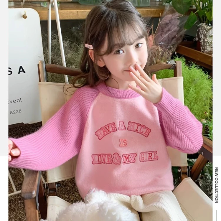 女童韩版网红风毛衣宝宝冬装新款儿童加厚撞色洋气秋冬针织衫上衣