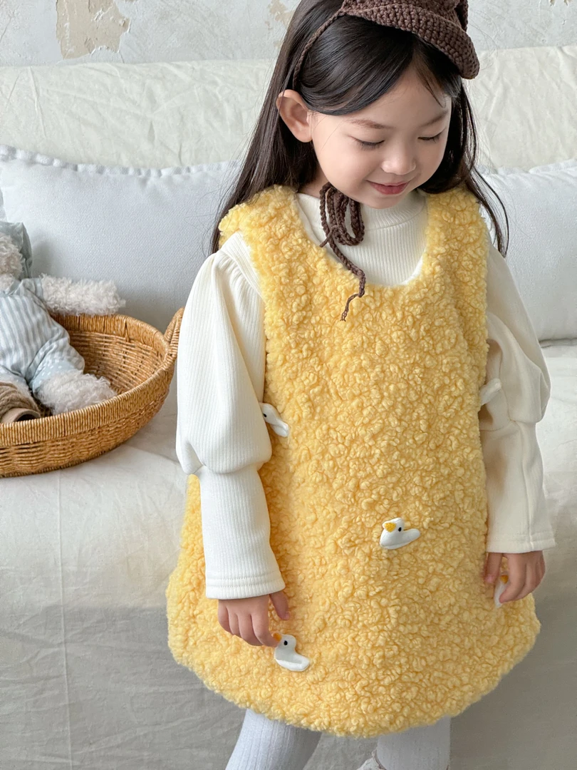 X童超萌连衣裙套装冬季韩版婴幼儿毛绒加厚保暖背心裙毛衣两件套