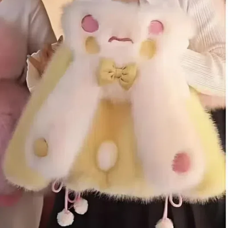 女童中小童黄色玉贵兔毛毛衣儿童毛绒加厚卡通保暖加绒加厚甜美