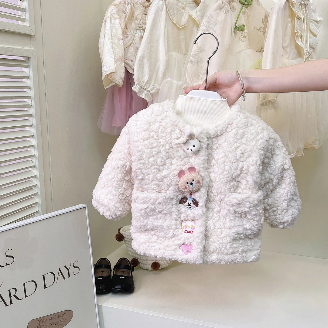 女童加绒夹棉外套洋气超萌可爱秋冬款儿童2024新款时髦保暖棉衣潮