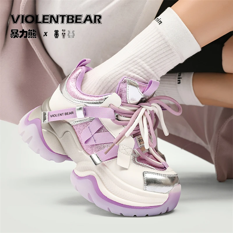 【紫霞仙子】时尚百搭春季潮流老爹鞋24新款透气休闲鞋8026-1