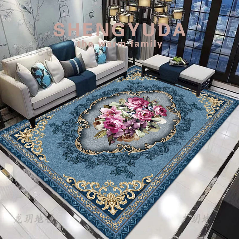 欧式中式客厅毯床边地毯玄关地垫茶几毯家用可水洗耐脏书房大面积