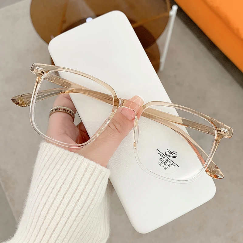 超轻TR90方形防蓝光变色眼镜韩版男时尚素颜大框眼睛镜平光镜女