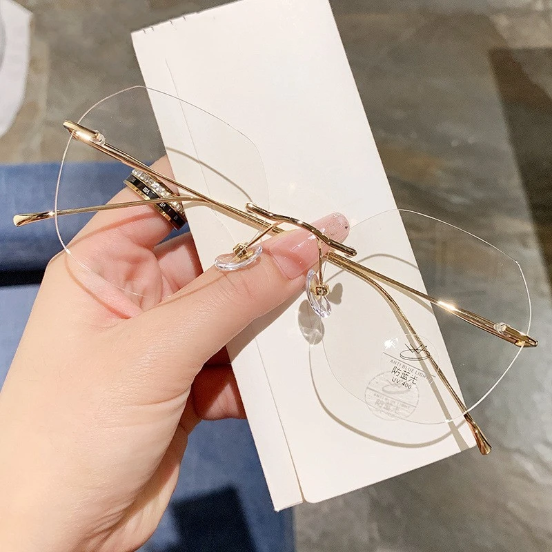 简约超轻款式可配度数无框近视眼镜女男多边形防蓝光大框显瘦网红
