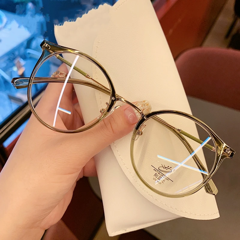 冷茶色超轻近视眼镜女可配有度数镜片椭圆半框素颜显瘦眼睛框架
