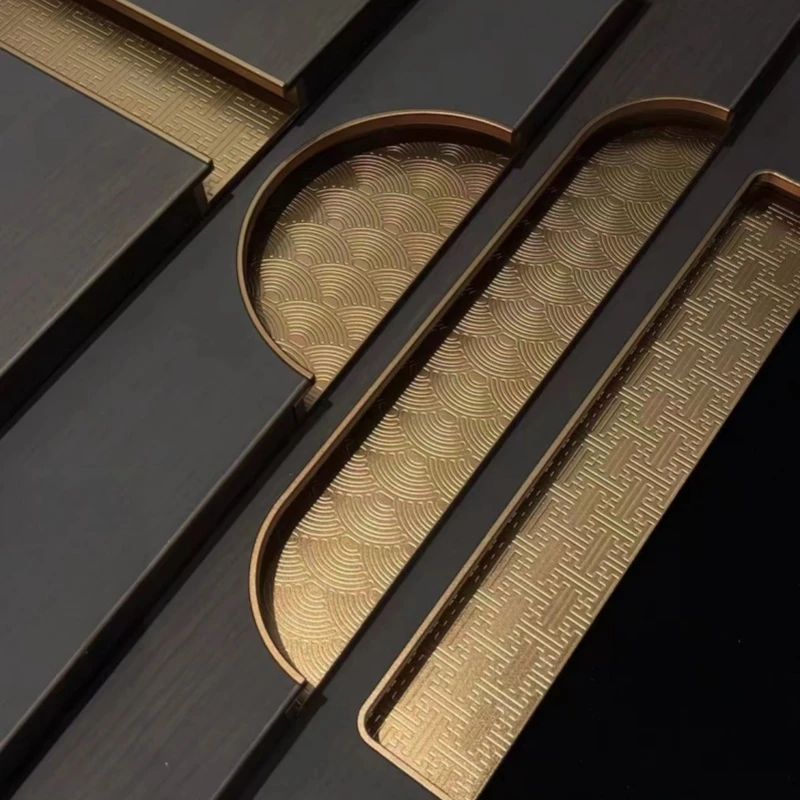 新中式轻奢风内嵌拉手雕花衣柜拉手复古大气高档金属明装暗装拉手