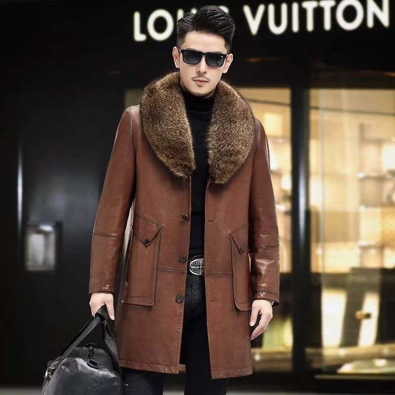 【金先生】男士中长款冬款皮衣时尚休闲真皮秋冬款