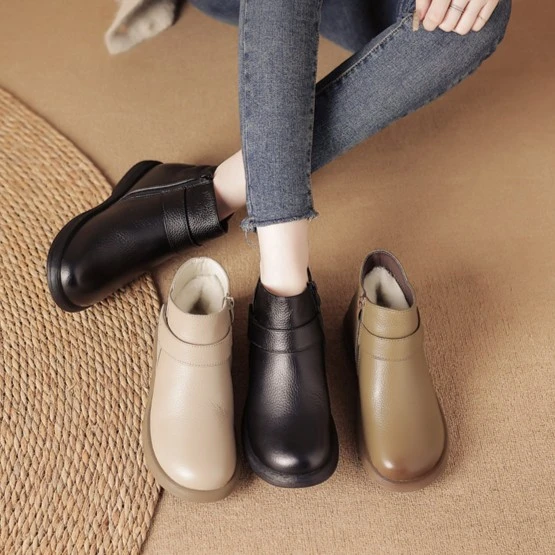 【胡子叔雪地棉】头层牛皮雪地棉加绒加厚羊毛软底牛皮马丁靴9903