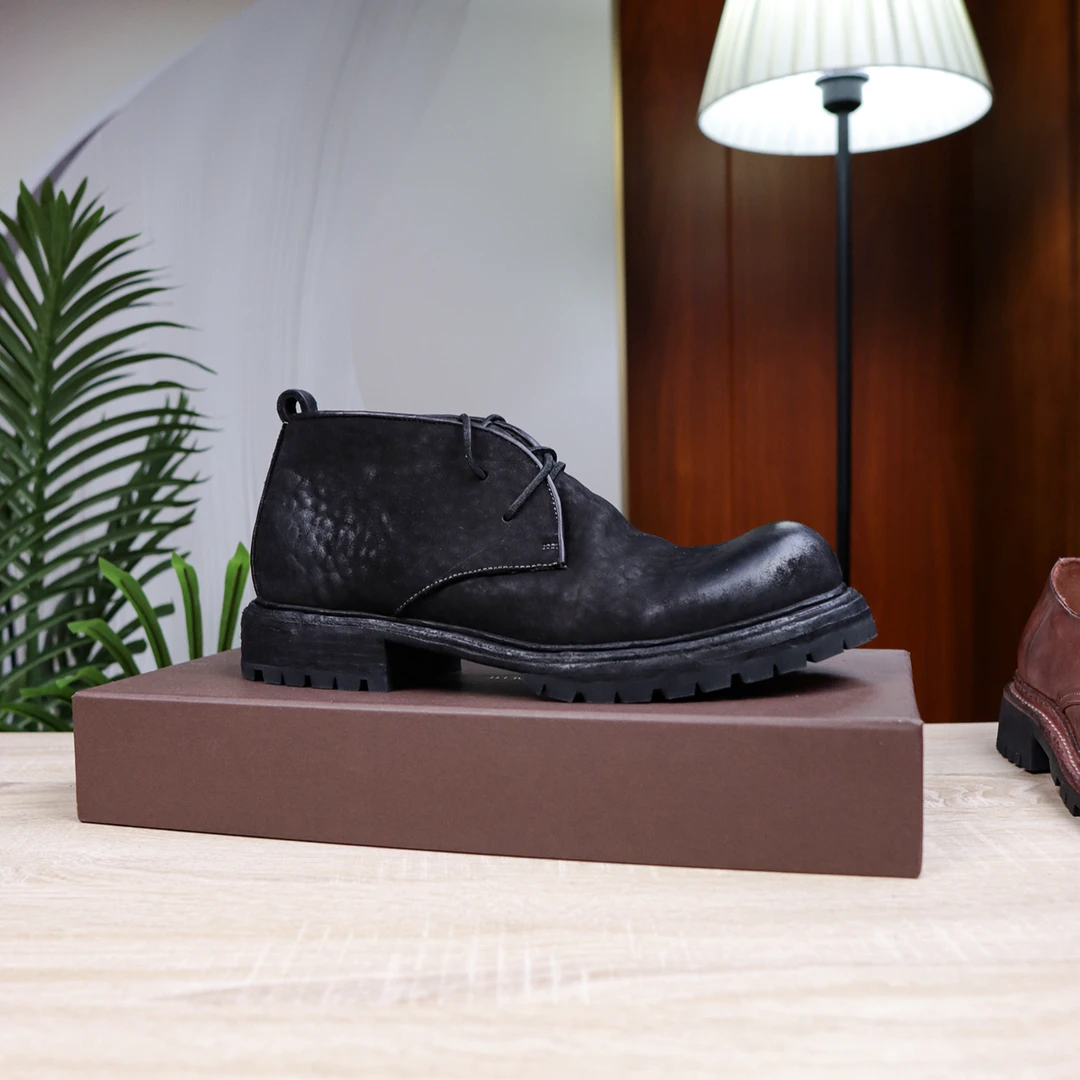2024爆款重工意大利高端纯手工水洗工艺缩纹马臀皮复古靴坦克靴男
