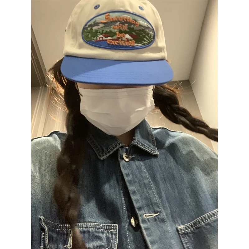 小众拼色平檐嘻哈日系复古刺绣潮牌显脸小鸭舌帽街头潮牌棒球帽子