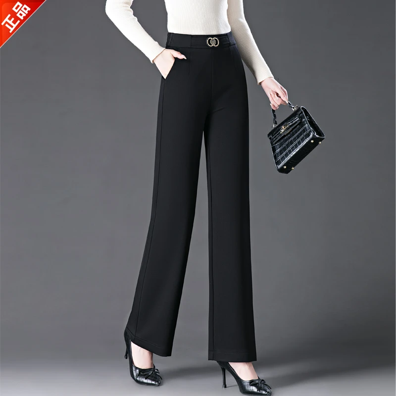 正品2025新款休闲裤女款爆款春秋气质垂感高腰直筒窄版阔腿裤显瘦