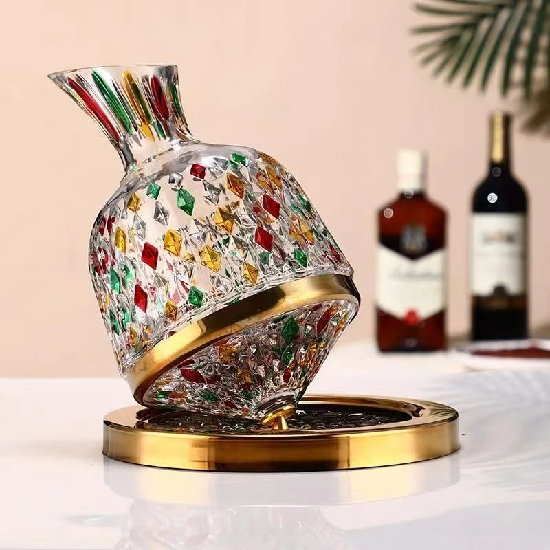 手绘旋转醒酒器创意欧式陀螺不倒翁红酒醒酒器家用水晶玻璃红酒杯