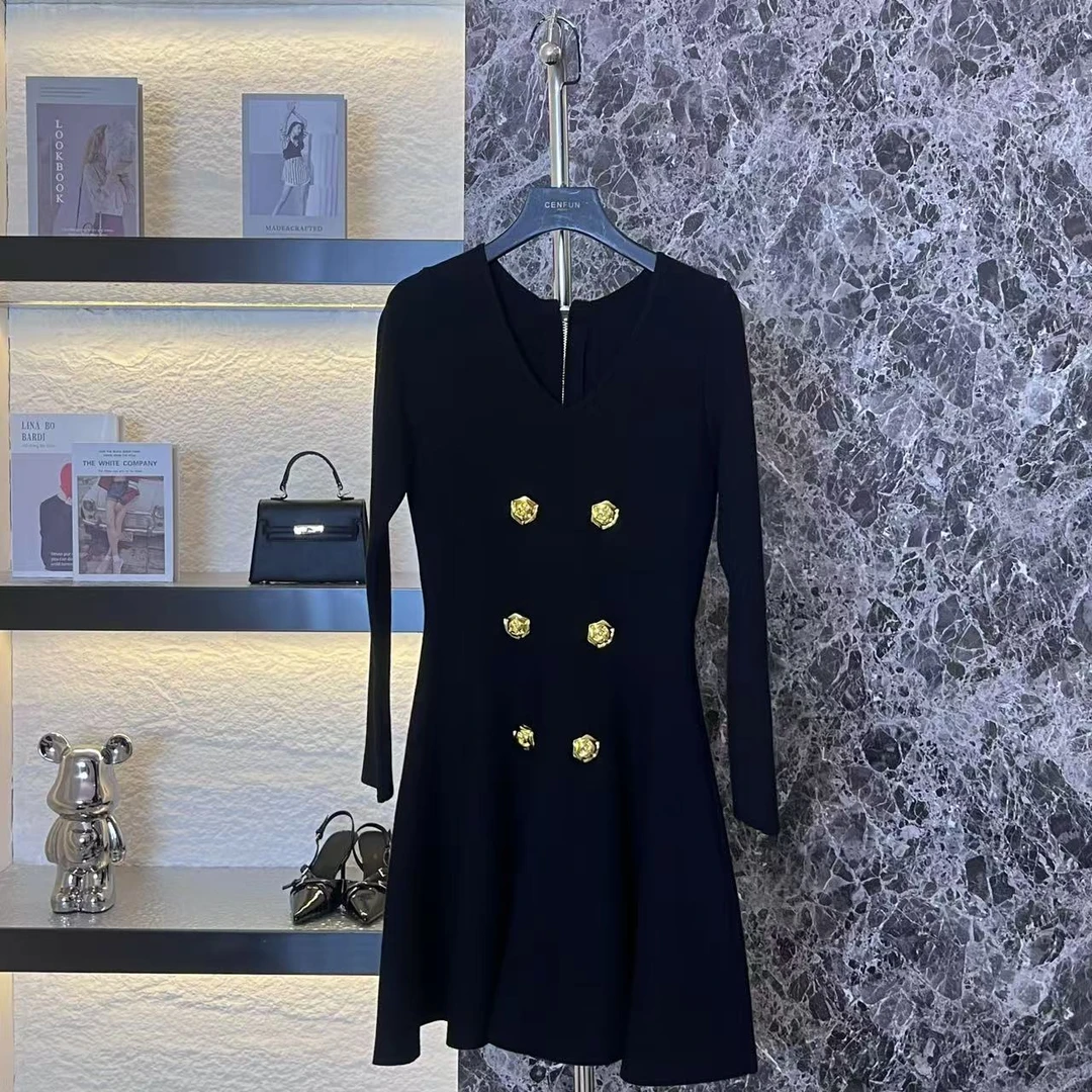 【CENFUN】* 连衣裙显瘦长袖气质收腰大摆轻奢秋冬E23134