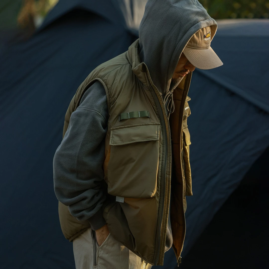 PINSKTBS 23AW秋冬新款男士保暖外穿宽松多口袋休闲双面T棉马甲