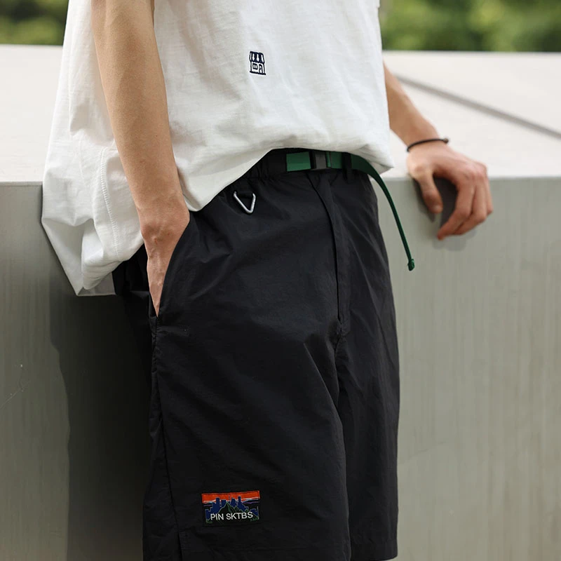 PINSKTBS 23SS日系夏季简约风山脉织标logo宽松休闲五分裤短裤男