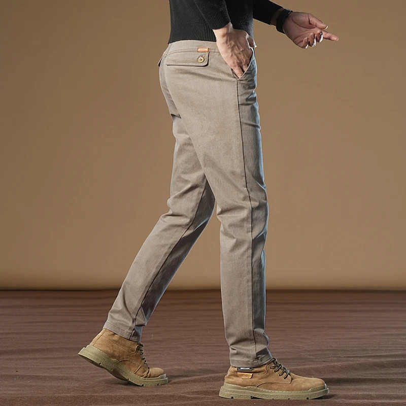 2024秋季休闲裤男士商务直筒长裤卡其色秋冬季简约时尚潮流男裤子