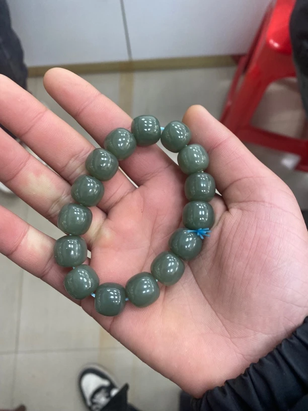 和田玉且末蓝老型珠卡14