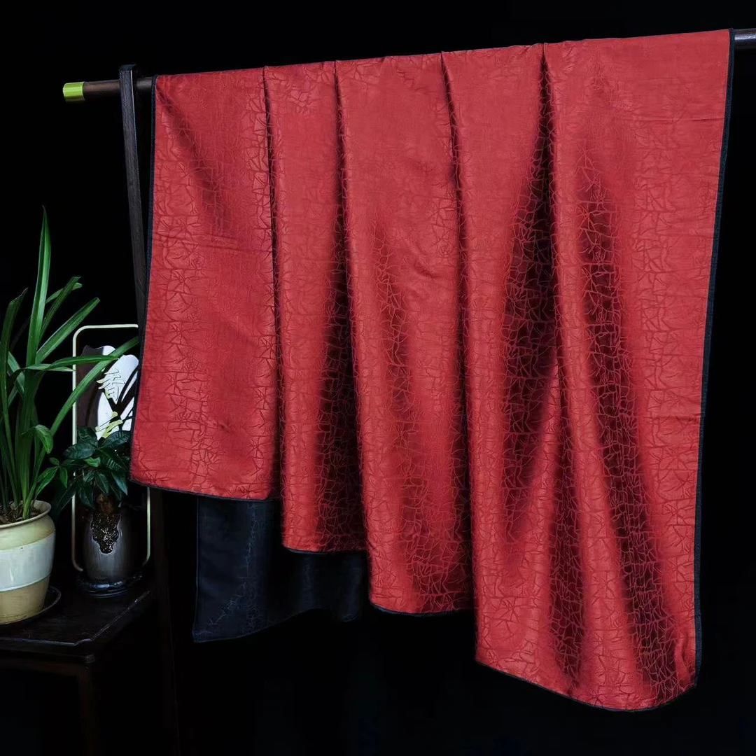 【红黑纯色】龟裂纹香云纱新中式国风披肩丝巾140*140（K-524）
