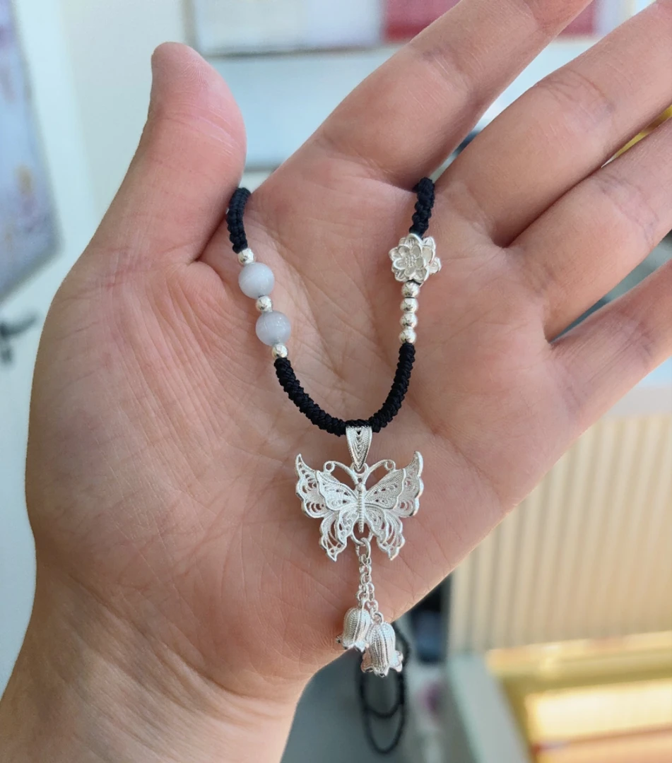 吊坠足银 蝴蝶项链编织民族风纯手工素款精美