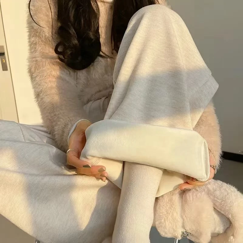 加绒糯米裤阔腿裤秋冬新款薄款高腰宽松显瘦休闲裤