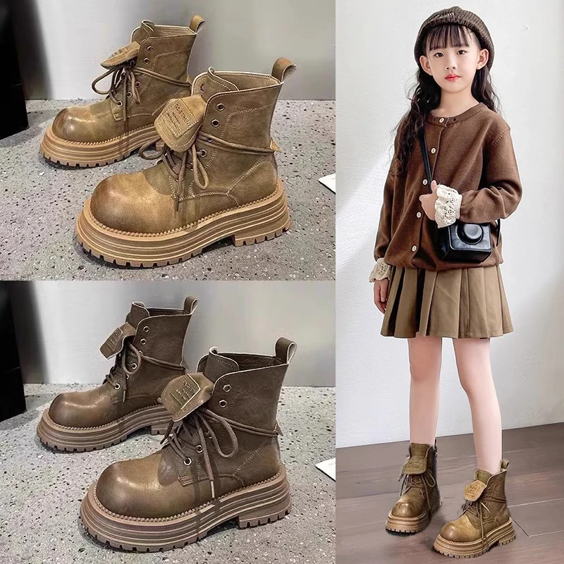 女童靴子2025新款春秋款冬季儿童英伦风加绒短靴中大童大棉马丁靴