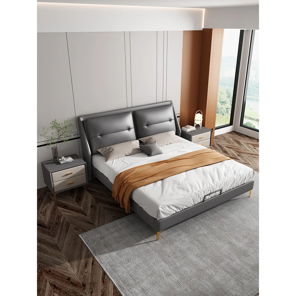 客厅北欧皮床简约轻奢意式双人家用大床1.8米主卧婚床1.5米免洗