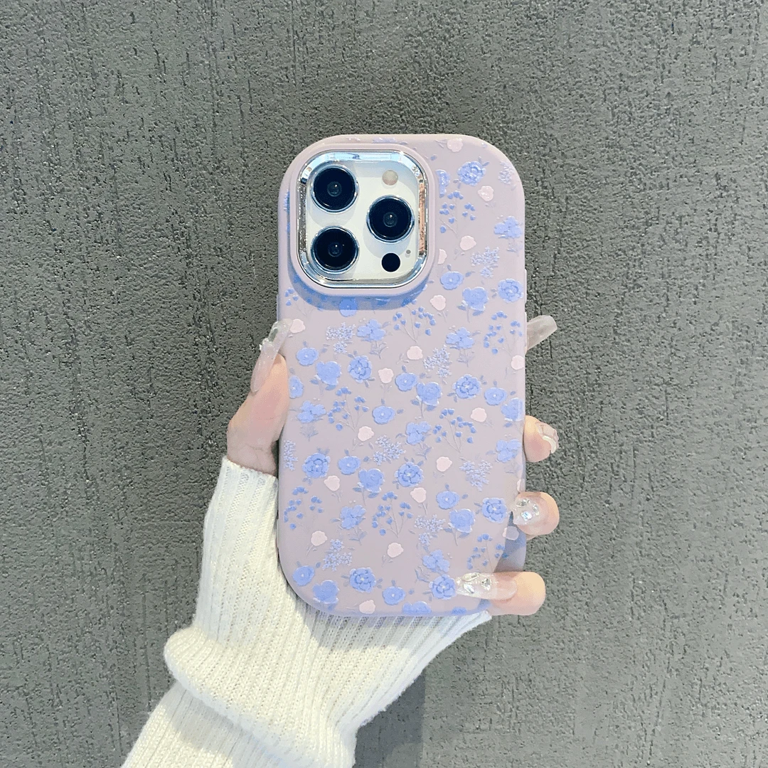 适用于苹果华为vivo荣耀OPPO小米紫色小碎花镜框小胖妹手机壳爆款