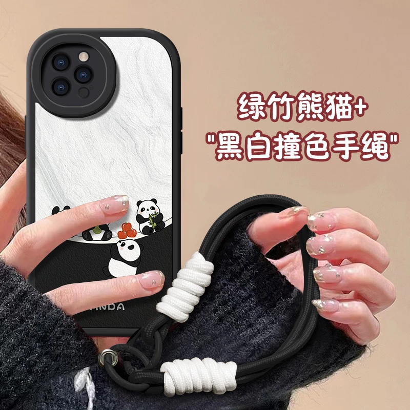 【苹果/华为/荣耀/OPPO/vivo/小米】绿竹熊猫小羊皮防摔硅胶手机壳