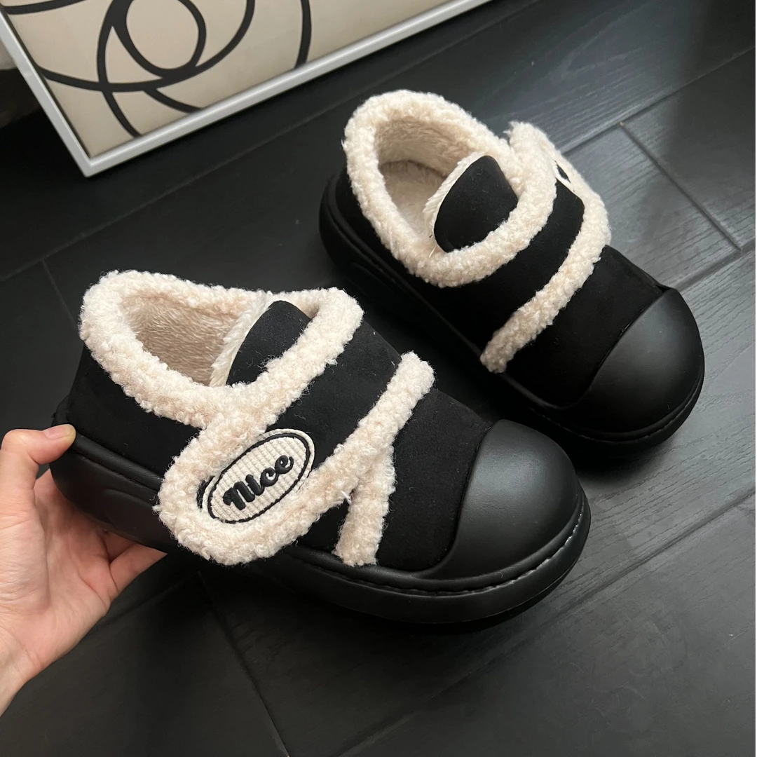 搭棉鞋女款冬棉鞋外穿202新款加绒保暖魔术贴懒人包头棉拖鞋女