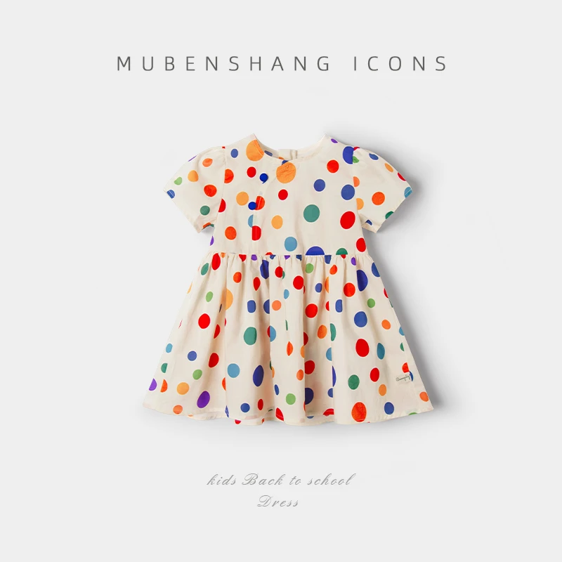 木本尚2024夏季新款彩色波点可爱女童连衣裙