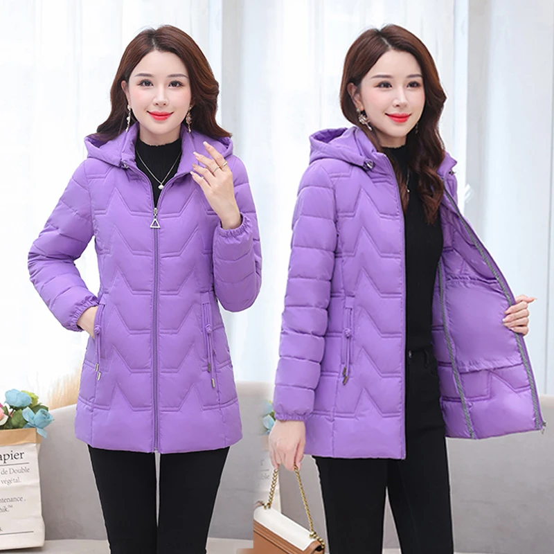 棉衣女中长款棉服2025新款修身加厚棉袄时尚连帽大码妈妈冬季外套