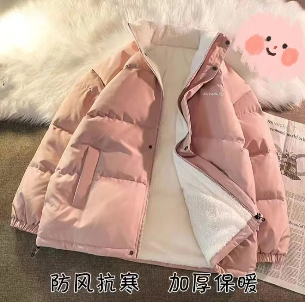 男女同款棉服短款加绒加厚情侣棉衣韩版百搭学生休闲冬季棉袄外套