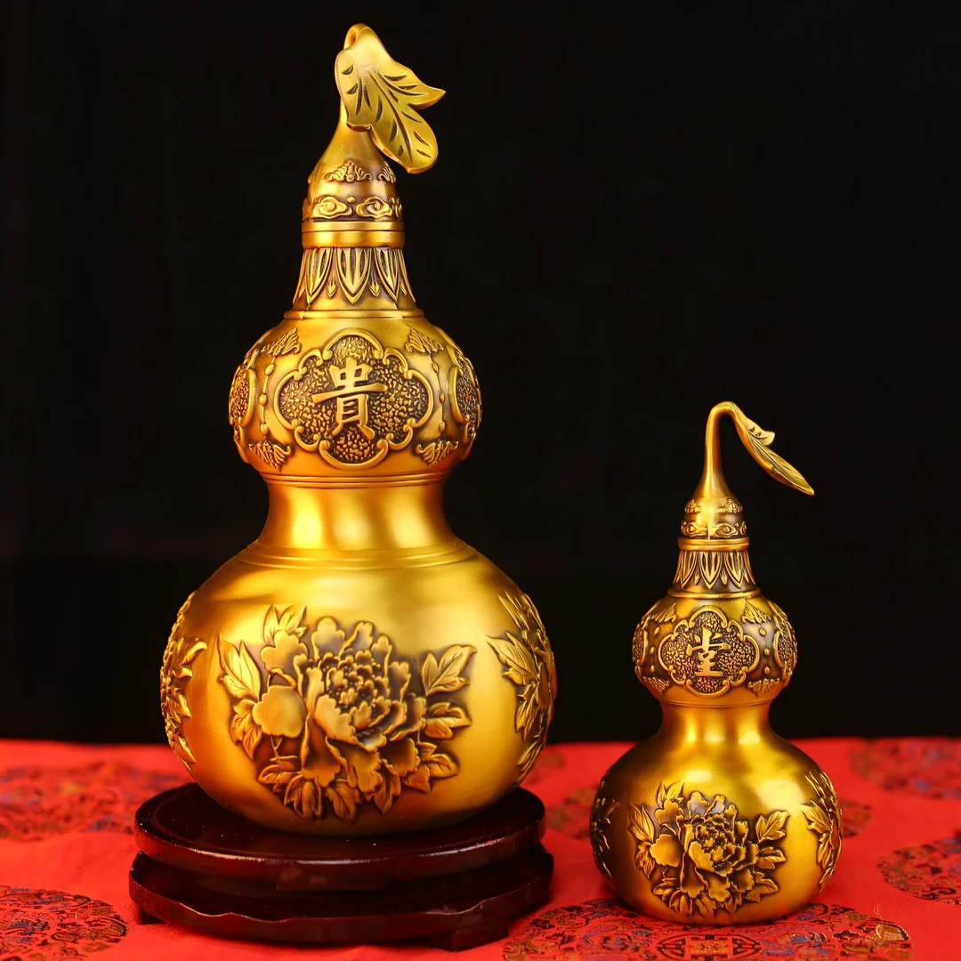 全黄铜葫芦富贵玉堂花开富贵玄关客厅摆件开盖葫芦