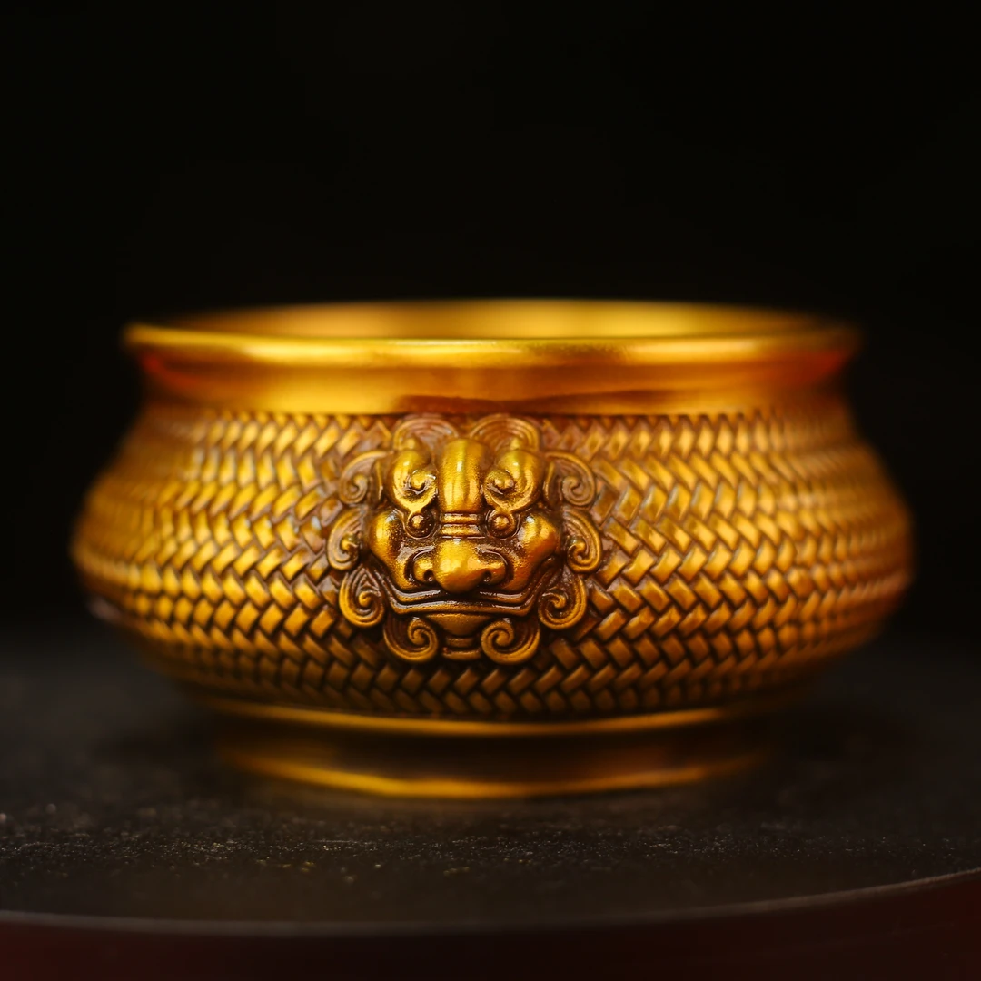 黄铜狮头复古熏香炉办公室书房客厅修身养性龙纹新中式摆件