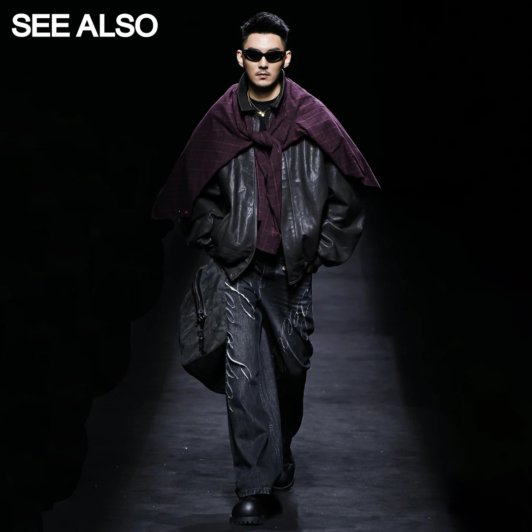 SEEALSO 24FW纯色皮衣做旧重磅宽松男女款夹克外套翻领皮衣LD3800