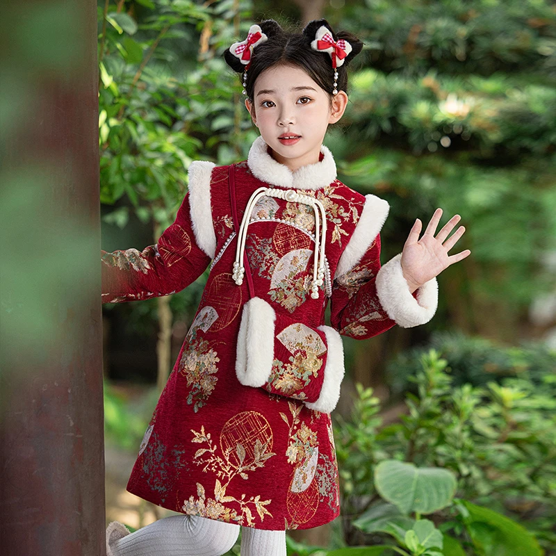 女童拜年服冬装汉服儿童喜庆新年衣服女宝宝过年旗袍唐装冬季加厚